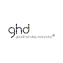 The GHD (Good Hair Day) logo features the lowercase letters "ghd" formed with small black dots, followed by the tagline “good hair day, every day®” in a sleek grey font. This logo represents GHD’s premium styling tools, trusted by professionals at Honeys Hair & Beauty in Taunton.